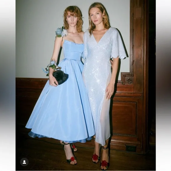 MARKARIAN Fiorela Light Blue Strapless Midi Dress - Picture 4 of 13